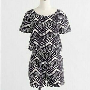 JCrew Romper In Mavy Chevron size 4